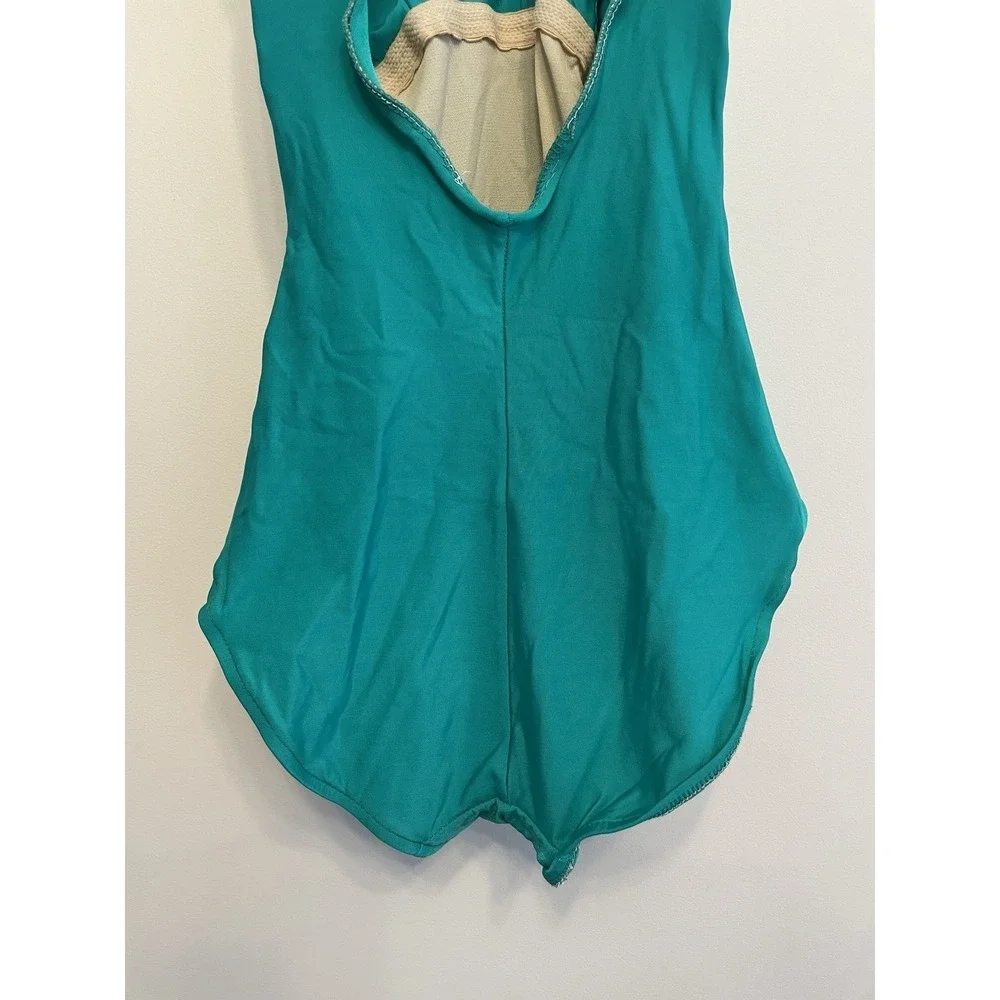 Vtg Perfection Fit By Roxanne Swimsuit Size 10/32 C Cup Green Halter Backless